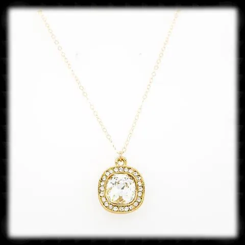 #CDCZ5- Sparkling Cz Cushion Necklace- Clear Gold