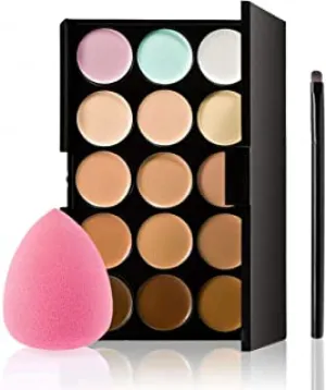 Concealer Palette, 15 Colors Makeup Palette Facial Camouflage Contour Palette with Sponge Puff Oval & Makeup Brush Beauty Make up Cream