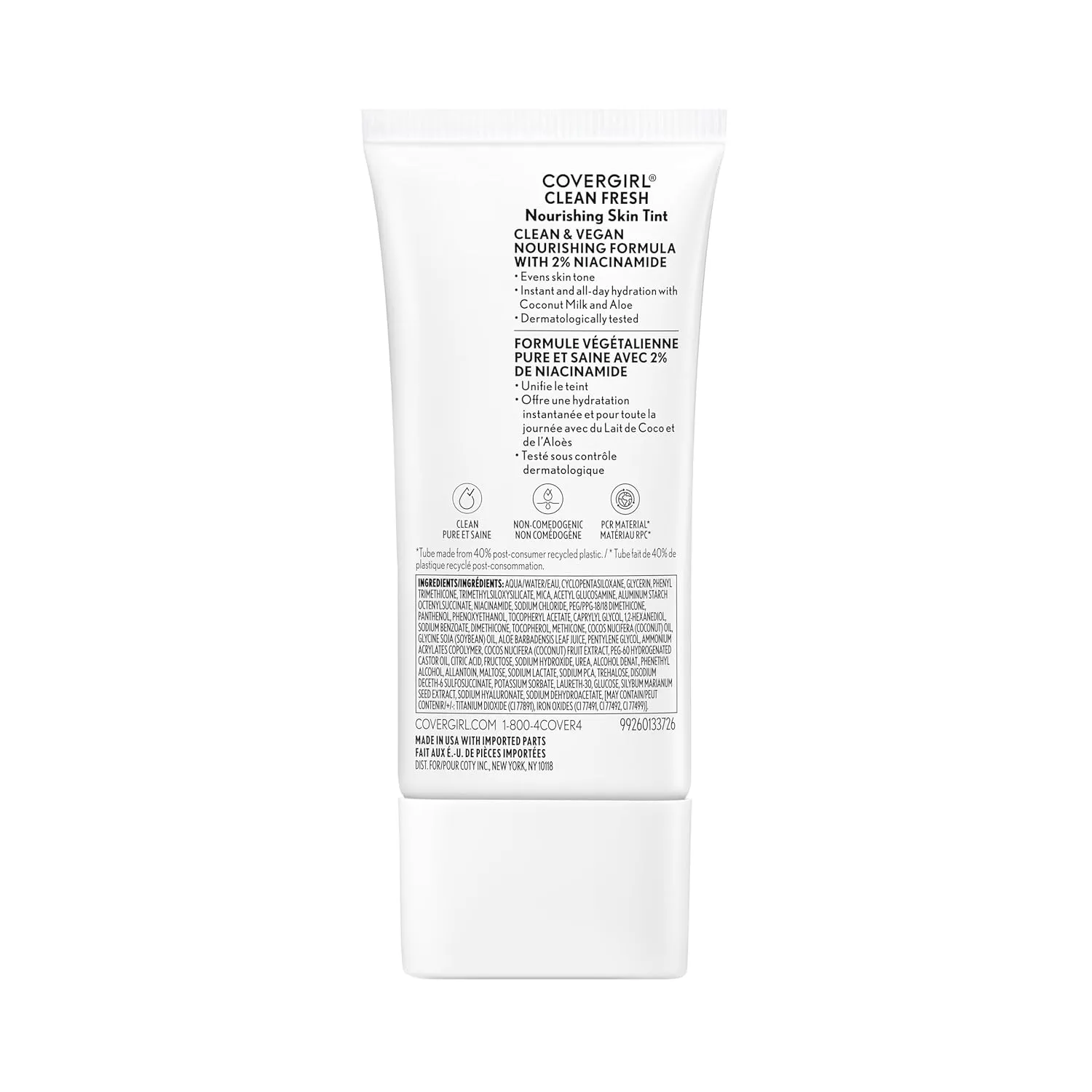 COVERGIRL Clean Fresh Nourishing Skin Tint, 560 Medium, Liquid Foundation, Dewy Finish, Infused with Coconut & Aloe, Vegan Formula