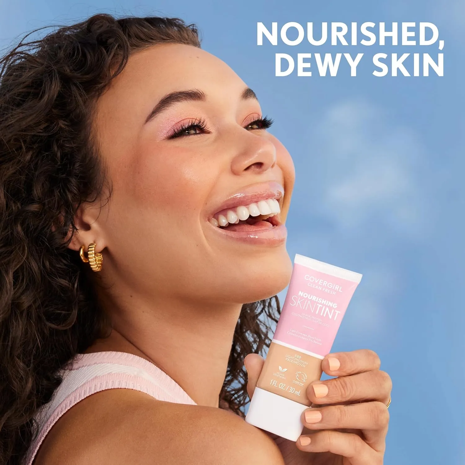 COVERGIRL Clean Fresh Nourishing Skin Tint, 560 Medium, Liquid Foundation, Dewy Finish, Infused with Coconut & Aloe, Vegan Formula