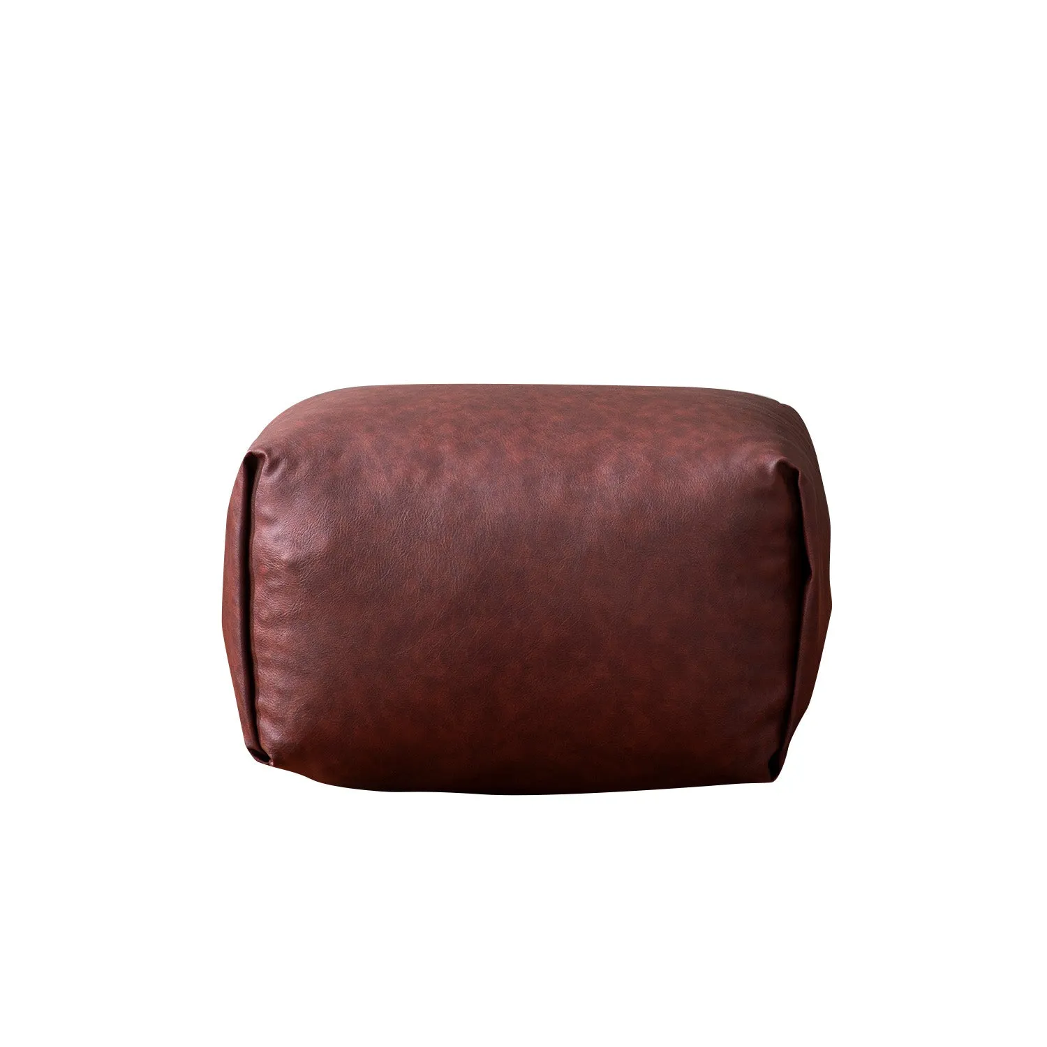 Cube Collection Brown Faux Leather Pouf Ottoman