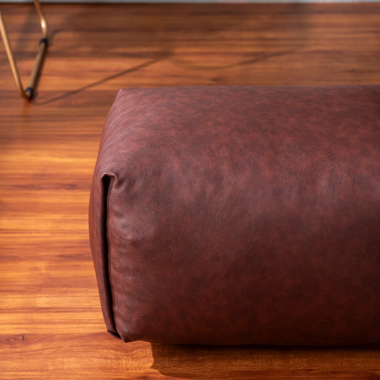 Cube Collection Brown Faux Leather Pouf Ottoman