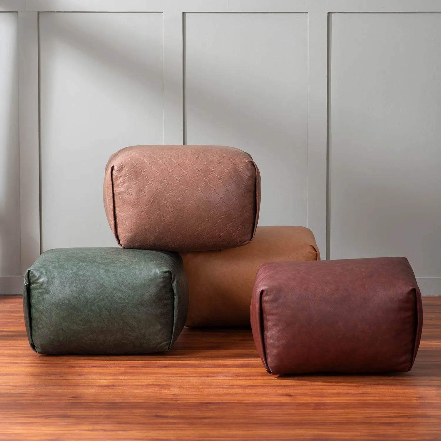 Cube Collection Brown Faux Leather Pouf Ottoman