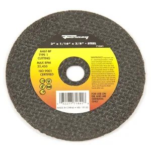 Cut-Off Wheel, Metal, Type 1, 3 in x 1/16 in x 3/8 in