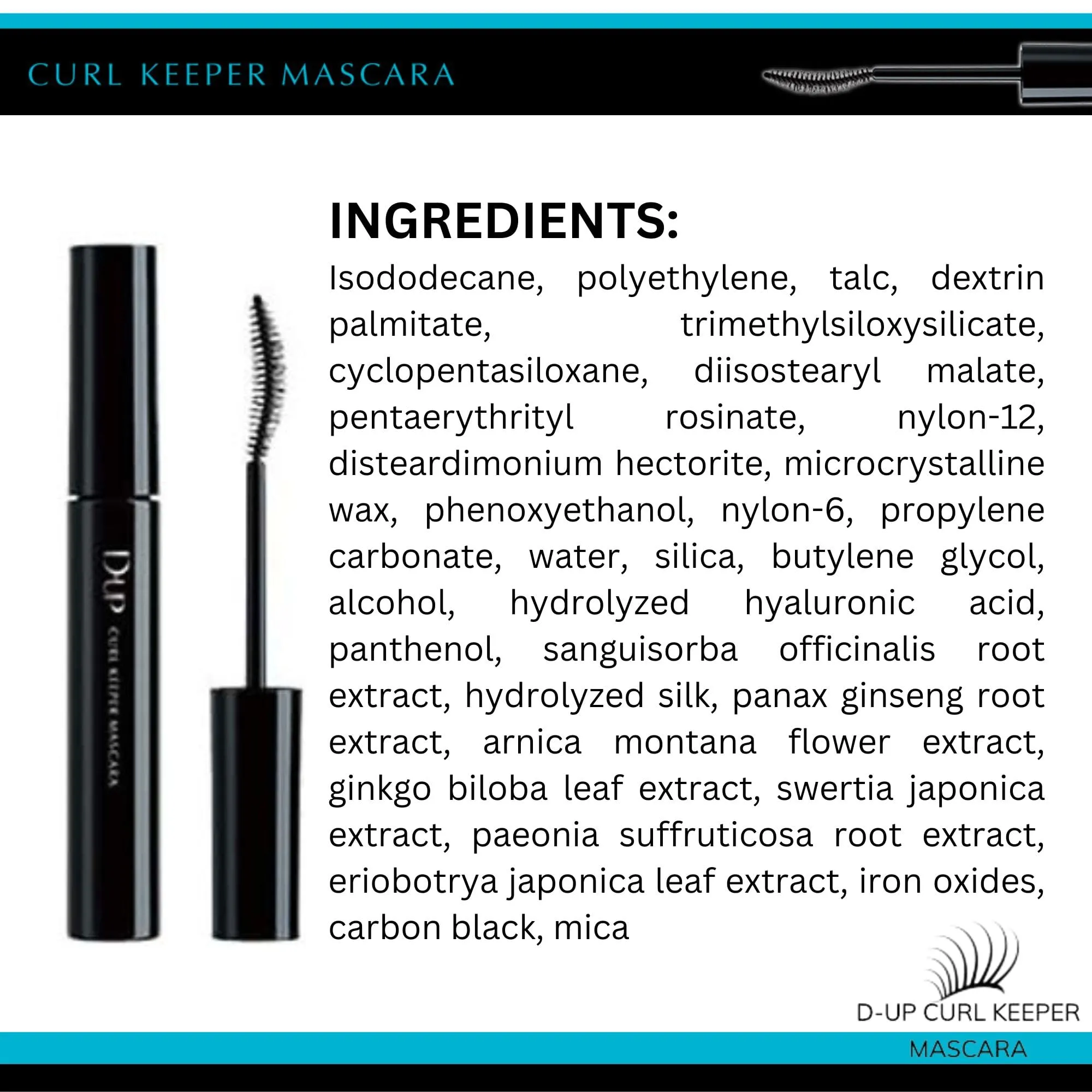 D-UP Curl Keeper Mascara Black with Curved Brush, Long-Lasting, Waterproof & Smudge Resistant Eye Makeup, Japanese Washable Eyelash Mascara Extension