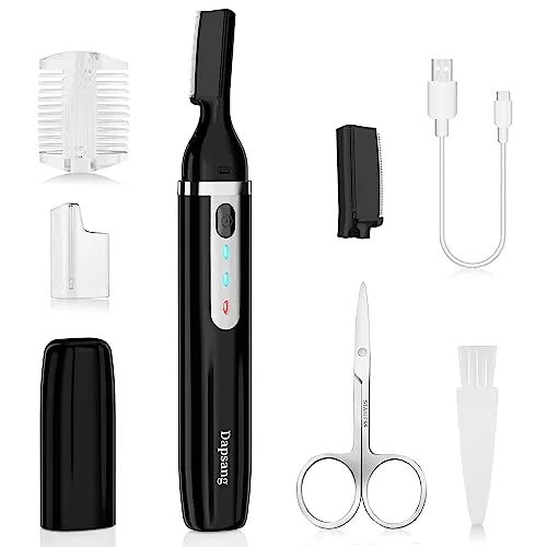 Dapsang Eyebrow Trimmer, Electric Eyebrow Razor for Women Men, Rechargeable Painless LED Light Facial Hair Shaver Remover with Rinseable Blade for Face Lips Neck Leg
