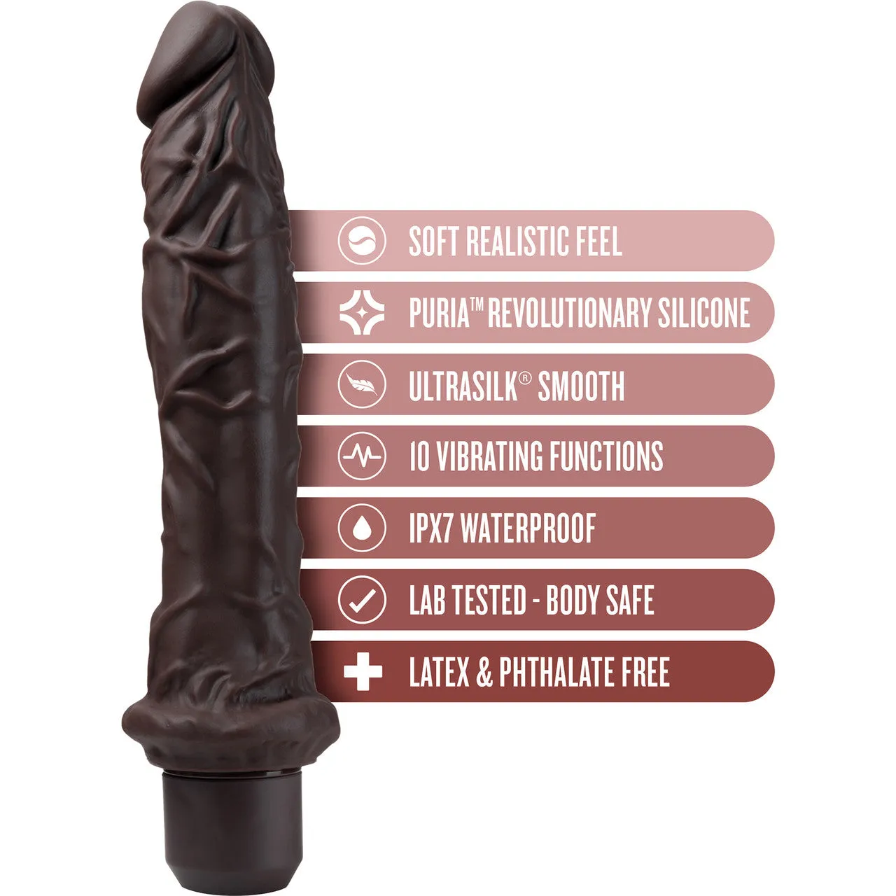 Dr. Skin Silicone Dr. Richard Waterproof Vibrating 9" Dildo By Blush - Chocolate