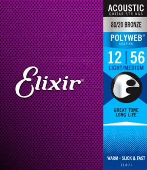 Elixir 11075 Light/Medium 80/20 Bronze Acoustic Guitar Strings w/ Polyweb Coating