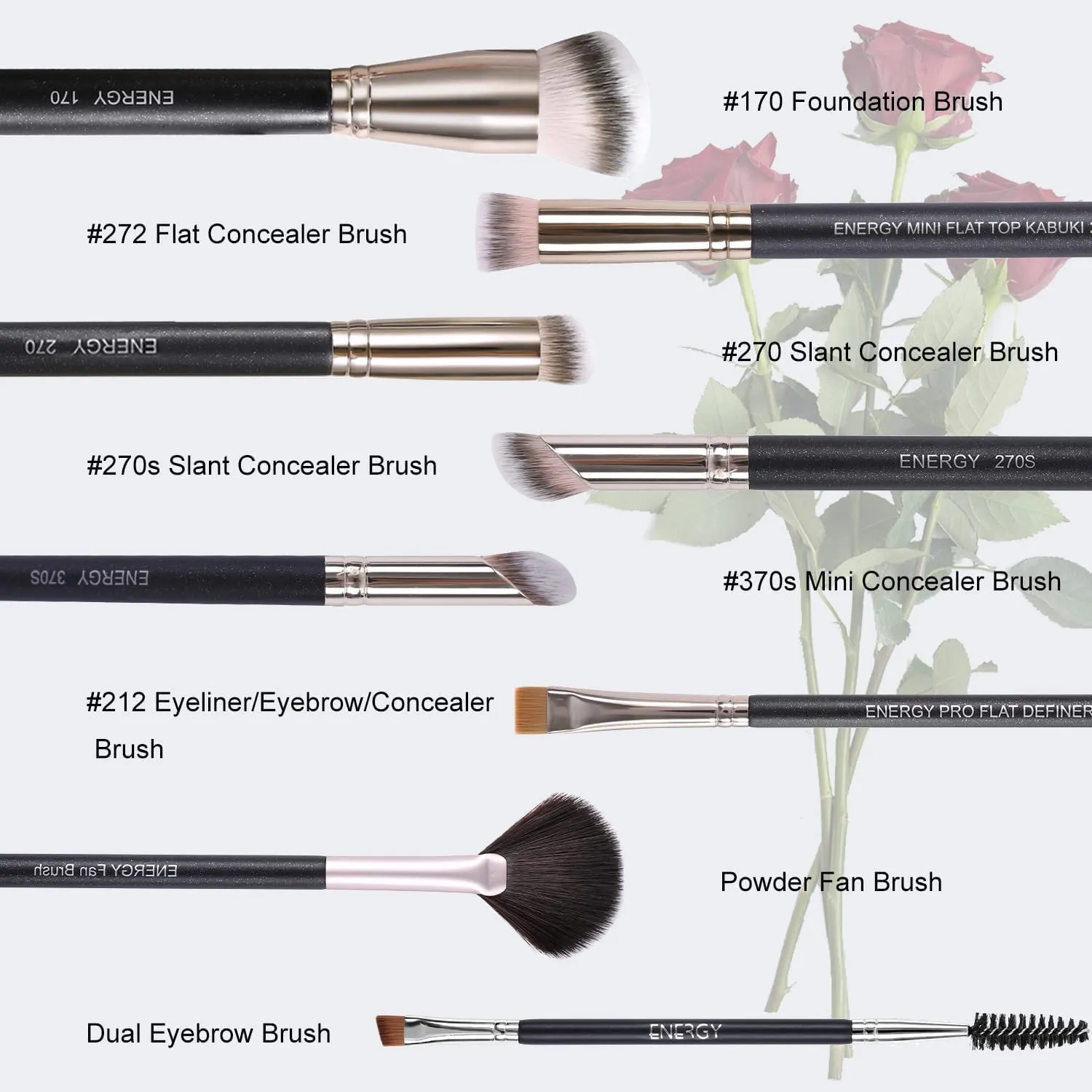 ENERGY Makeup Brushes Set Professional Foundation Powder Concealer Nose Contour Eyebrow Eyeliner Flat Definer Face Brushes for Liquid Cream Powder Gel Blending Buffing Defining Travel Case 8PCS
