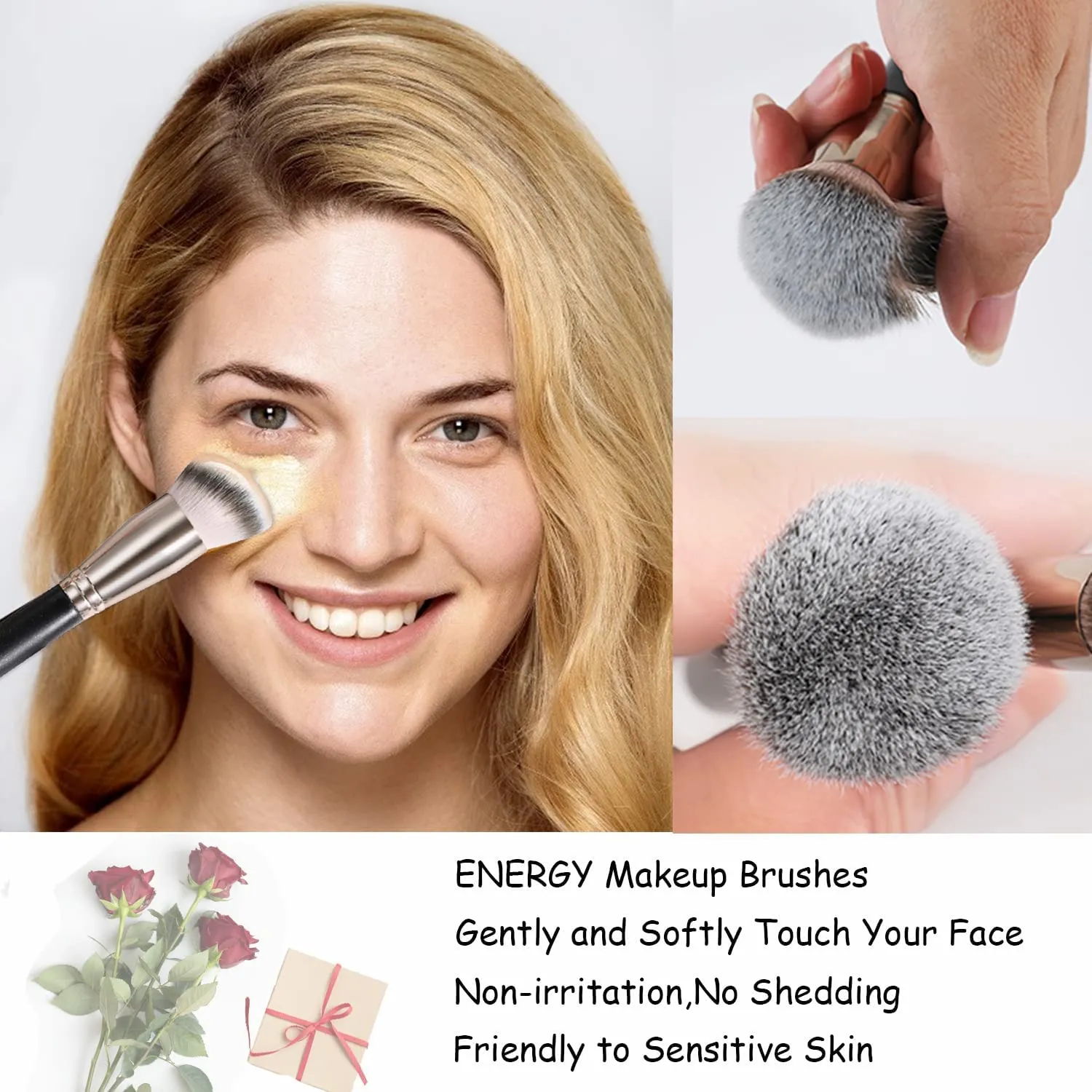 ENERGY Makeup Brushes Set Professional Foundation Powder Concealer Nose Contour Eyebrow Eyeliner Flat Definer Face Brushes for Liquid Cream Powder Gel Blending Buffing Defining Travel Case 8PCS