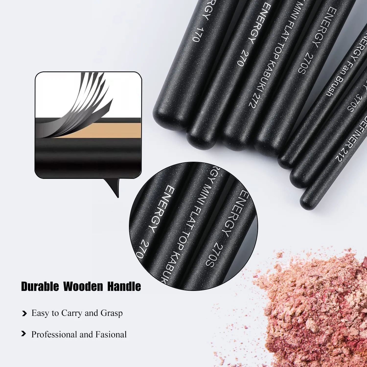 ENERGY Makeup Brushes Set Professional Foundation Powder Concealer Nose Contour Eyebrow Eyeliner Flat Definer Face Brushes for Liquid Cream Powder Gel Blending Buffing Defining Travel Case 8PCS