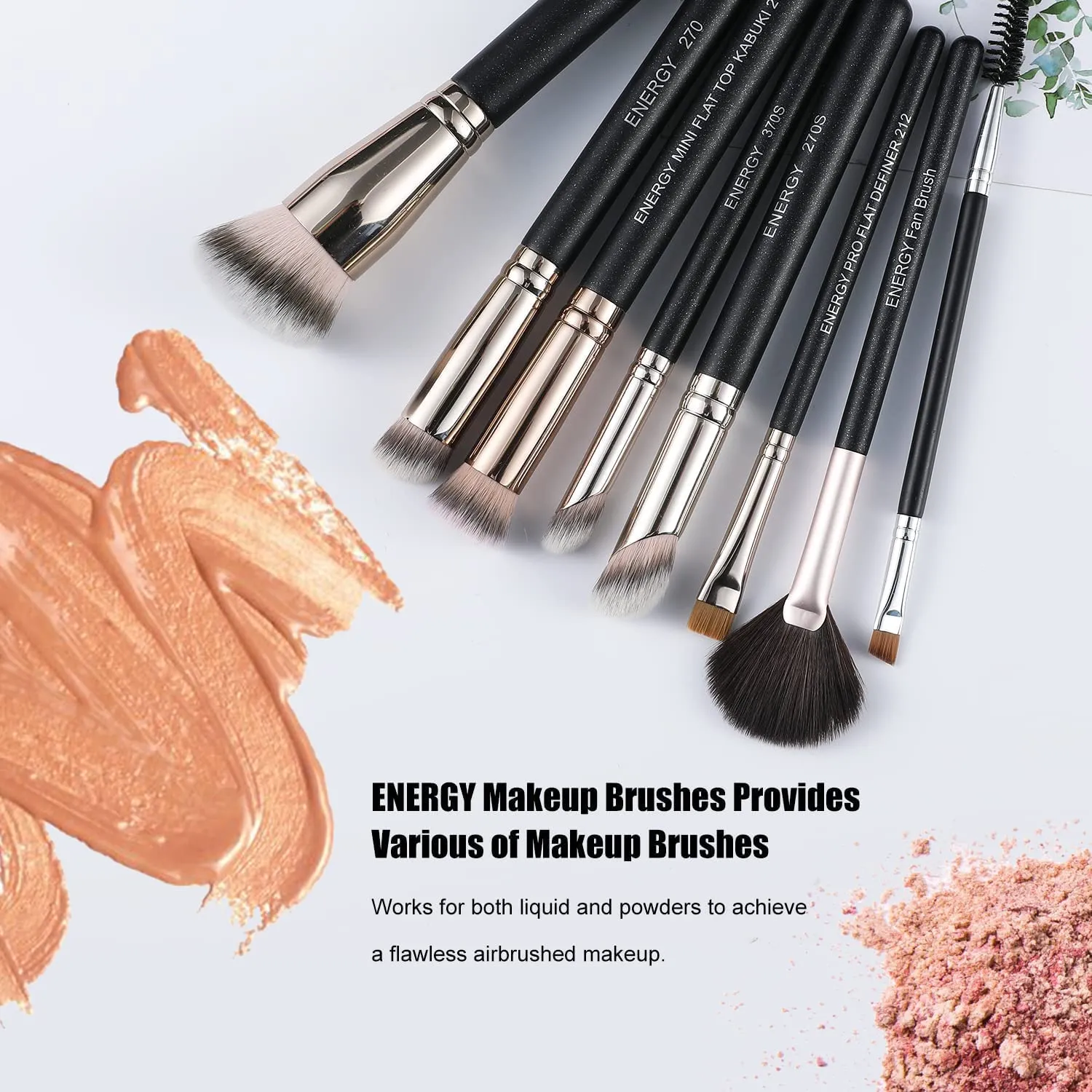 ENERGY Makeup Brushes Set Professional Foundation Powder Concealer Nose Contour Eyebrow Eyeliner Flat Definer Face Brushes for Liquid Cream Powder Gel Blending Buffing Defining Travel Case 8PCS