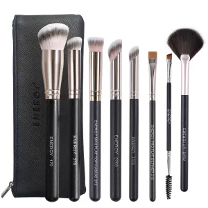 ENERGY Makeup Brushes Set Professional Foundation Powder Concealer Nose Contour Eyebrow Eyeliner Flat Definer Face Brushes for Liquid Cream Powder Gel Blending Buffing Defining Travel Case 8PCS