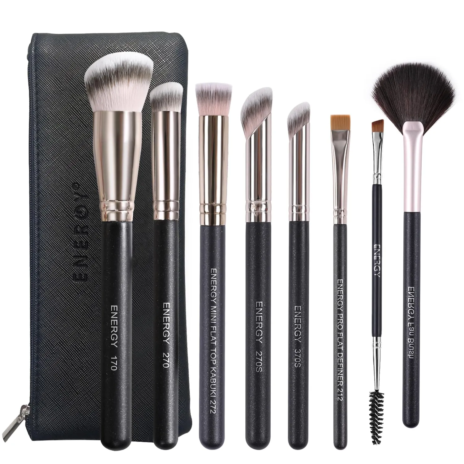ENERGY Makeup Brushes Set Professional Foundation Powder Concealer Nose Contour Eyebrow Eyeliner Flat Definer Face Brushes for Liquid Cream Powder Gel Blending Buffing Defining Travel Case 8PCS