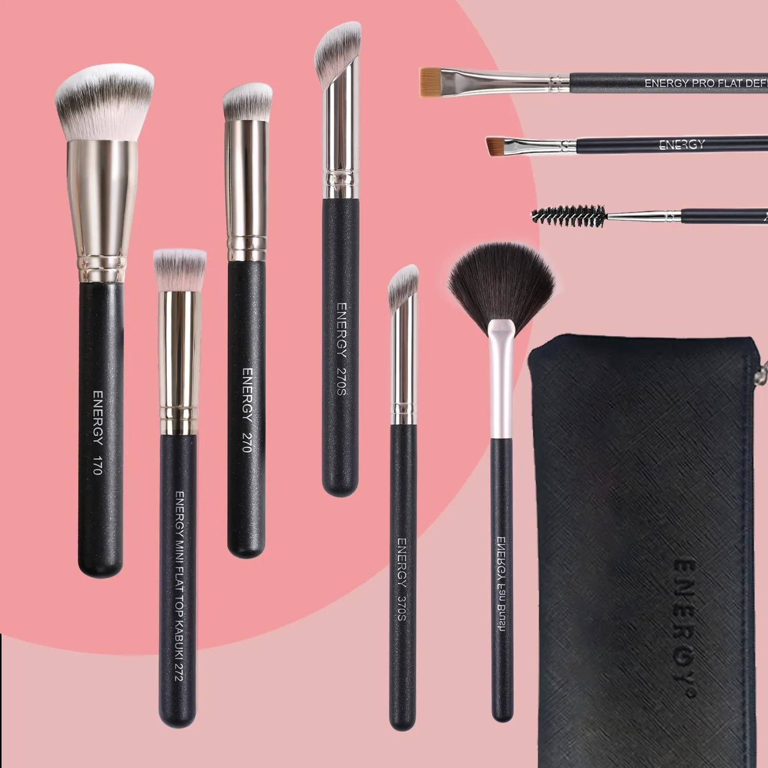 ENERGY Makeup Brushes Set Professional Foundation Powder Concealer Nose Contour Eyebrow Eyeliner Flat Definer Face Brushes for Liquid Cream Powder Gel Blending Buffing Defining Travel Case 8PCS