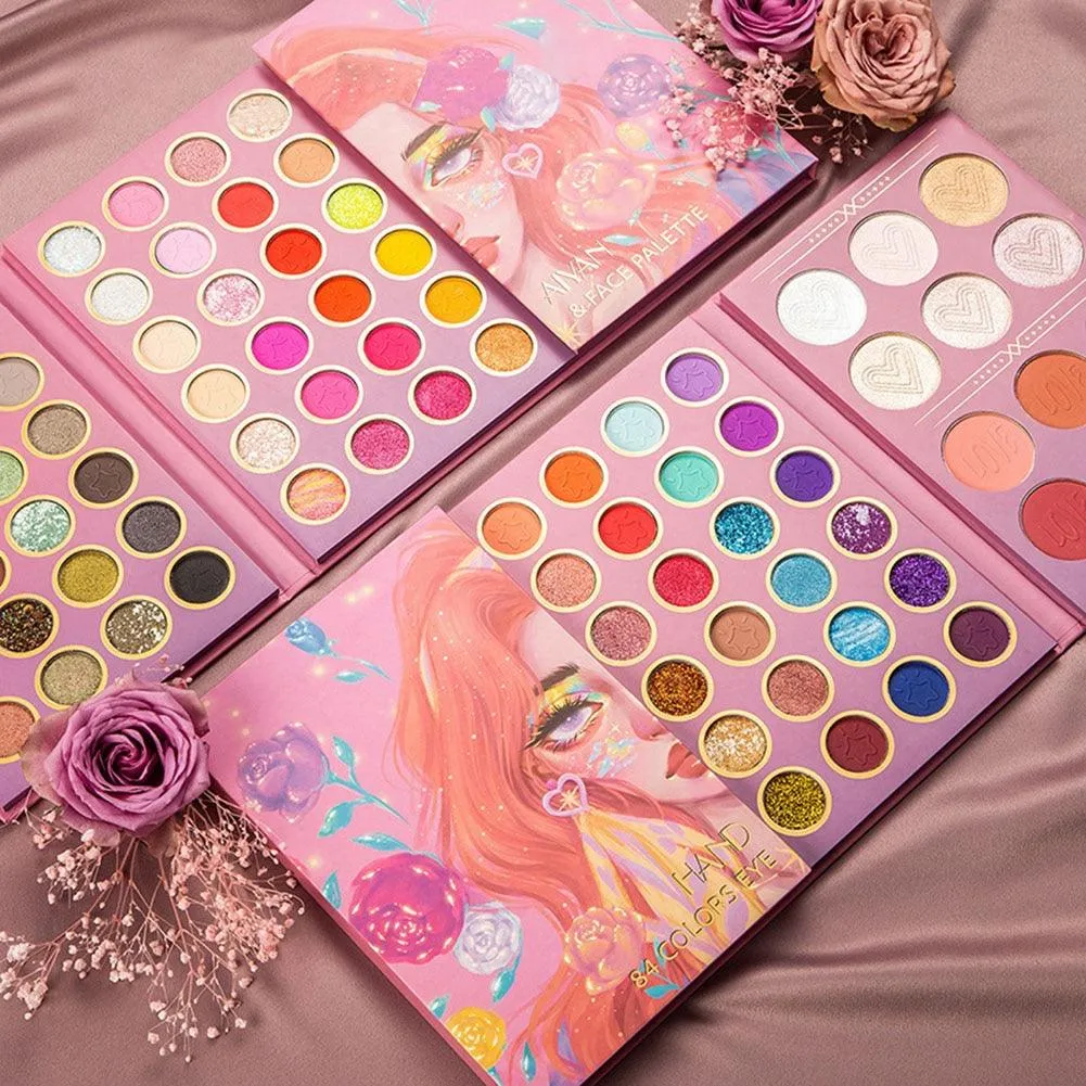 Eyeshadow Blush Highlight Cosmetics Plate  All in One Matte Glitter Pearl Makeup Palette