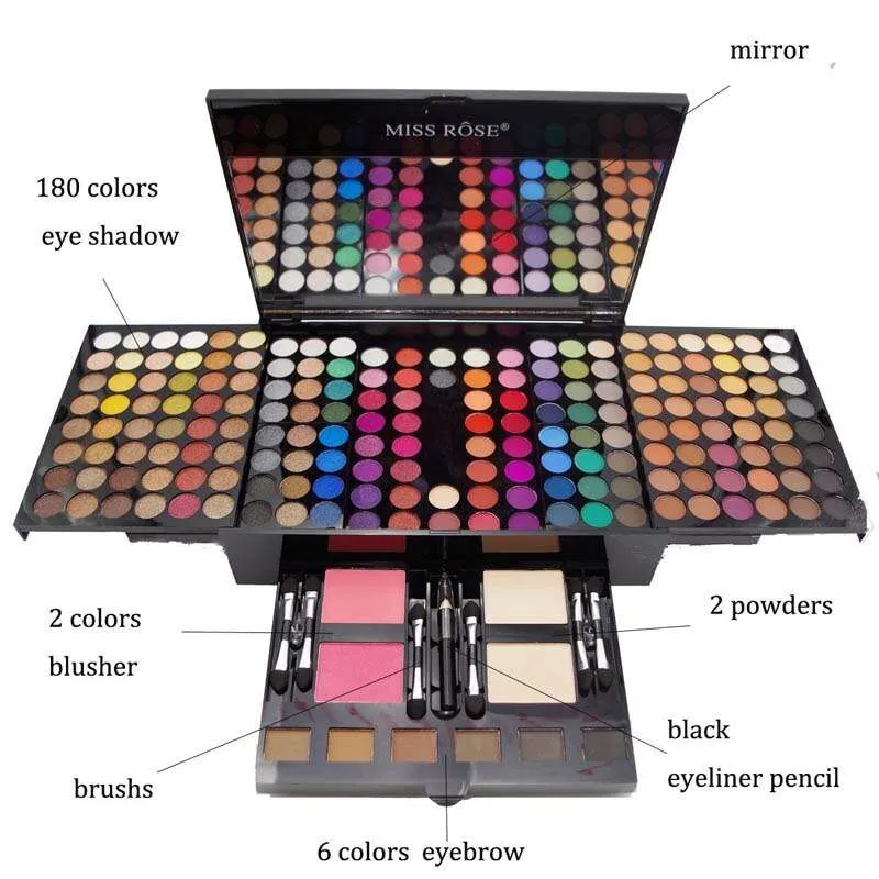 Eyeshadow makeup kit Cosmetic Make up Piano Box Set, 190 Colors, Combination with Eyeshadow /Facial Blusher /Eyebrow Powder /Eyeliner Pencil /Mirror, All-in-1 Makeup Gift Set