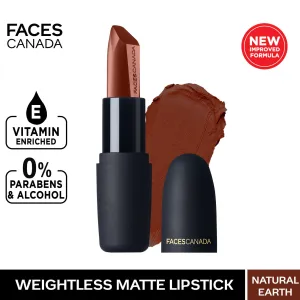 Faces Canada Weightless Matte Lipstick |Jojoba and Almond Oil enriched| Highly pigmented | Smooth One Stroke Weightless Color | Keeps Lips Moisturized | Shade - Natural Earth 4g
