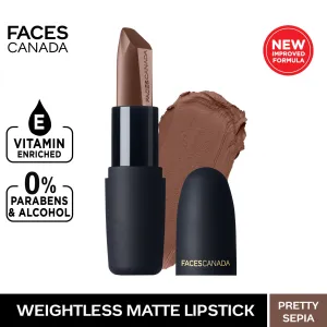 Faces Canada Weightless Matte Lipstick |Jojoba and Almond Oil enriched| Highly pigmented | Smooth One Stroke Weightless Color | Keeps Lips Moisturized | Shade - Pretty Sepia 4 g