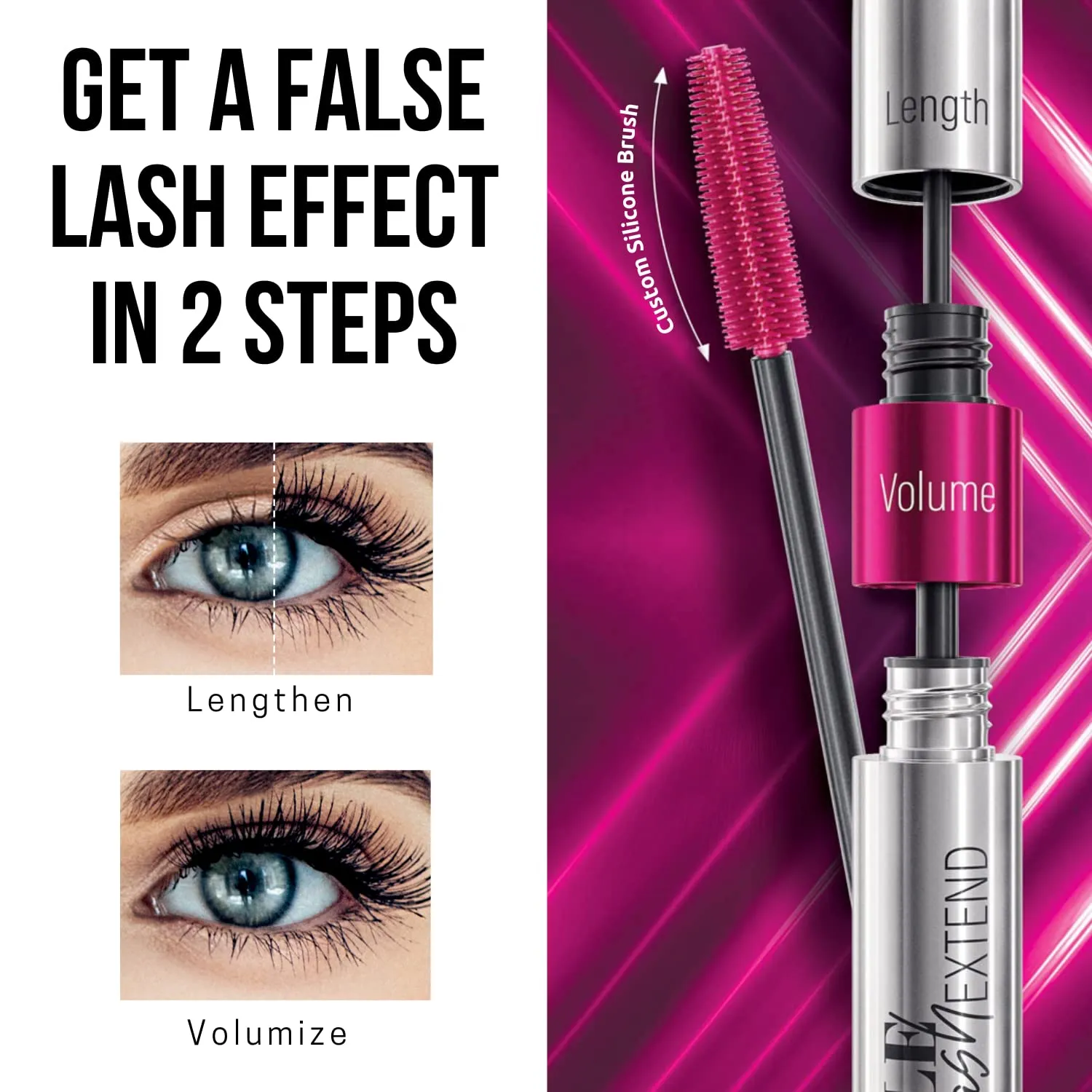 FARMASi Double Lash Extend Black Mascara with Eyelash Lengthening Applicator, No Clump Smudge Free Volumizer for Longer, Thicker Lashes, Rotating Silicone Brush