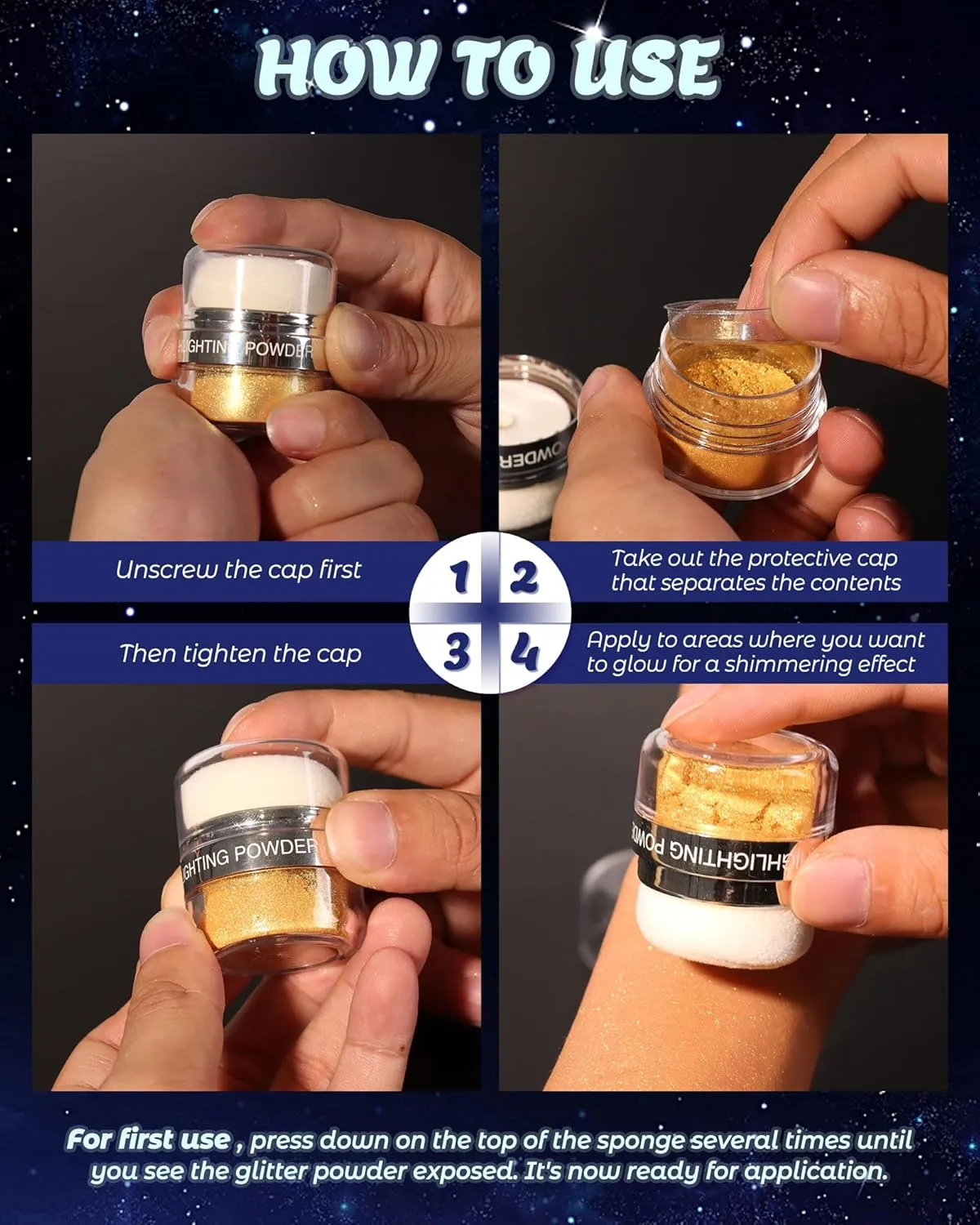 Glitter Air Cushion Highlighter Powder - 3D Contour & Brighten Face, Eyes, Body, Hair | Pearlescent Patting Powder Create a Shimmering Look | Easy-Use & Perfect for Daily & Special Occasions