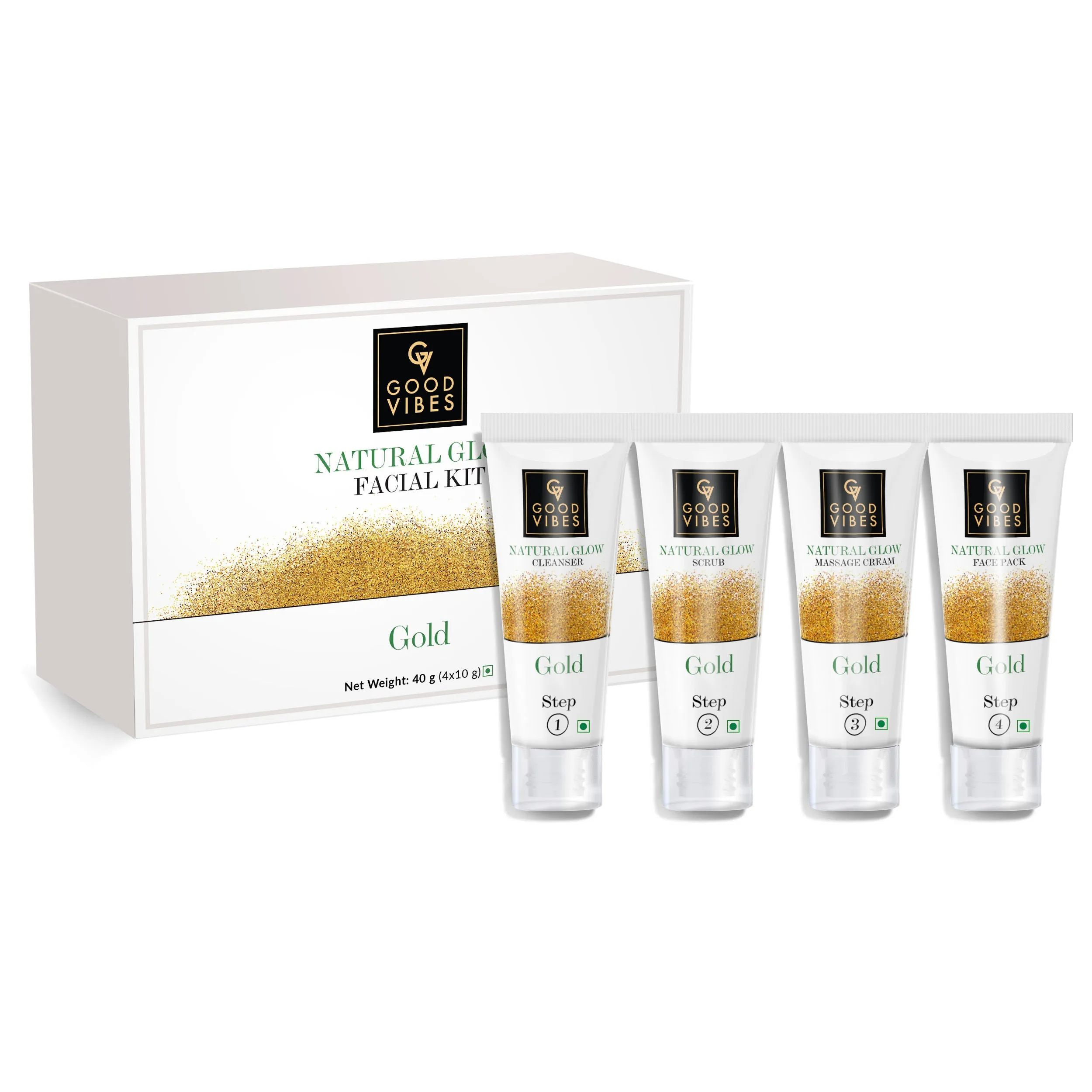 Good Vibes Gold Natural Glow Facial Kit | Glowing, Anti-Ageing | No Parabens, No Animal Testing (40 gm) - Good Vibes Natural Glow Facial Kit - Gold (40 g)