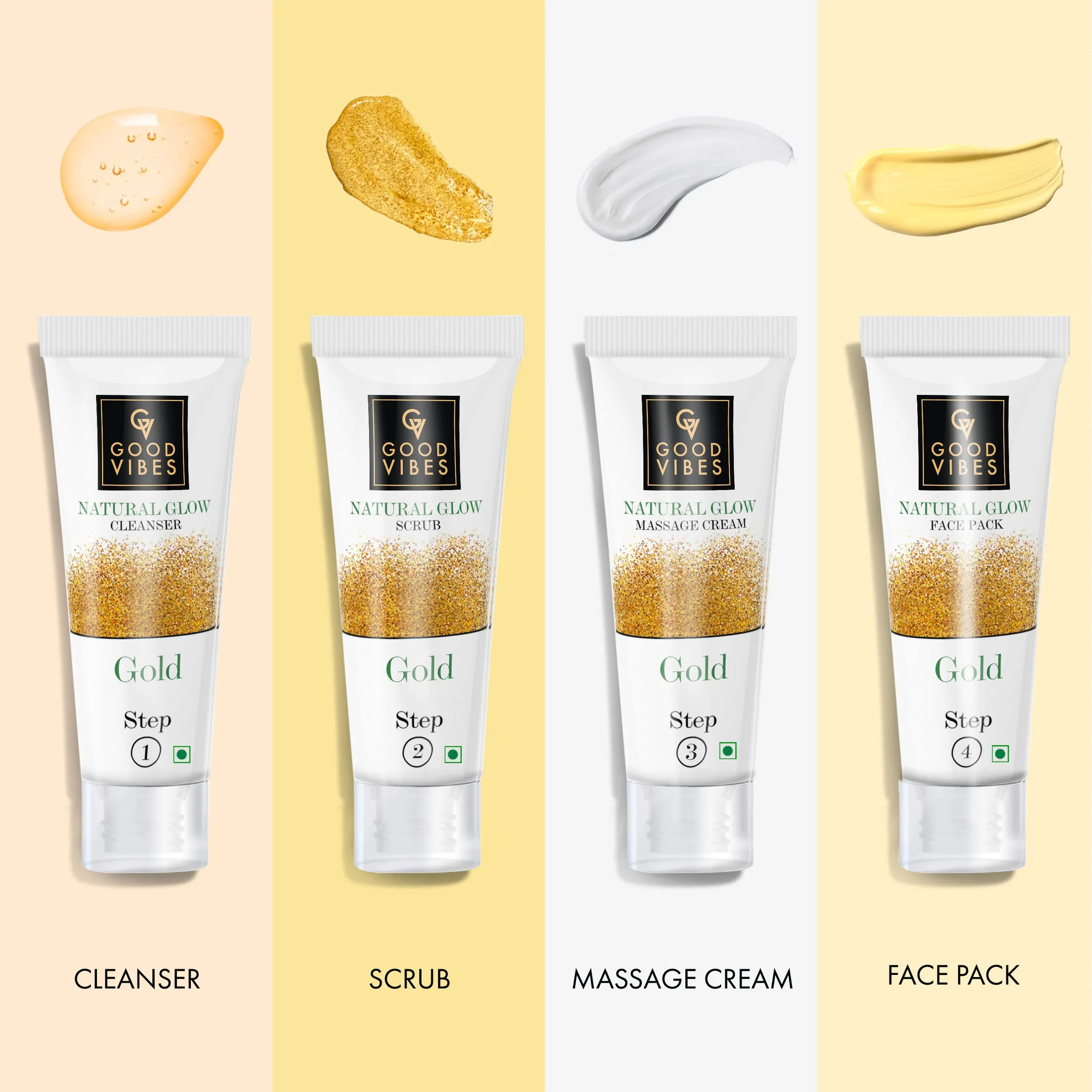 Good Vibes Gold Natural Glow Facial Kit | Glowing, Anti-Ageing | No Parabens, No Animal Testing (40 gm) - Good Vibes Natural Glow Facial Kit - Gold (40 g)