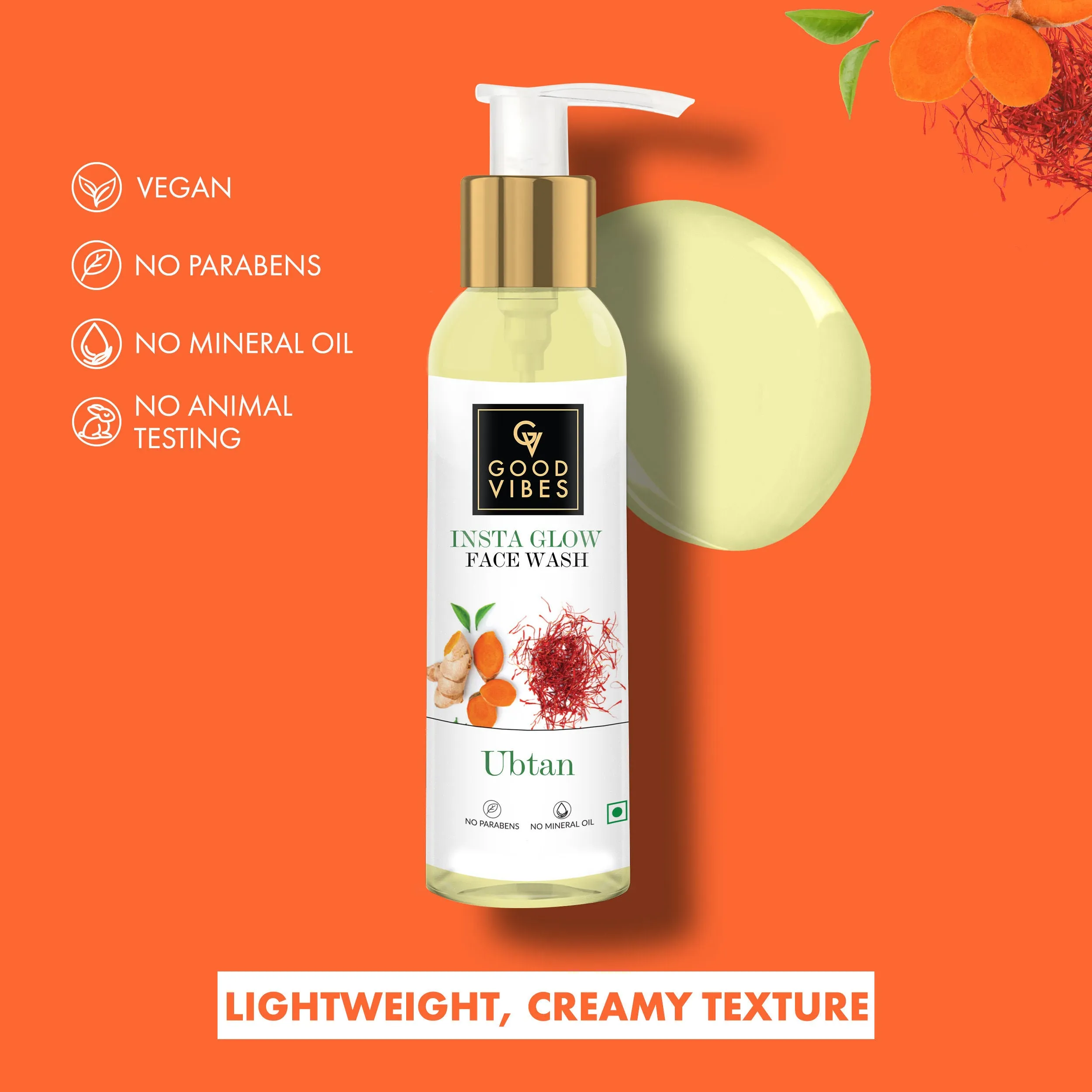 Good Vibes Ubtan Insta Glow Face Wash | Brightening, Cleansing | Vegan, No Parabens, No Mineral Oil, No Animal Testing (120 ml)