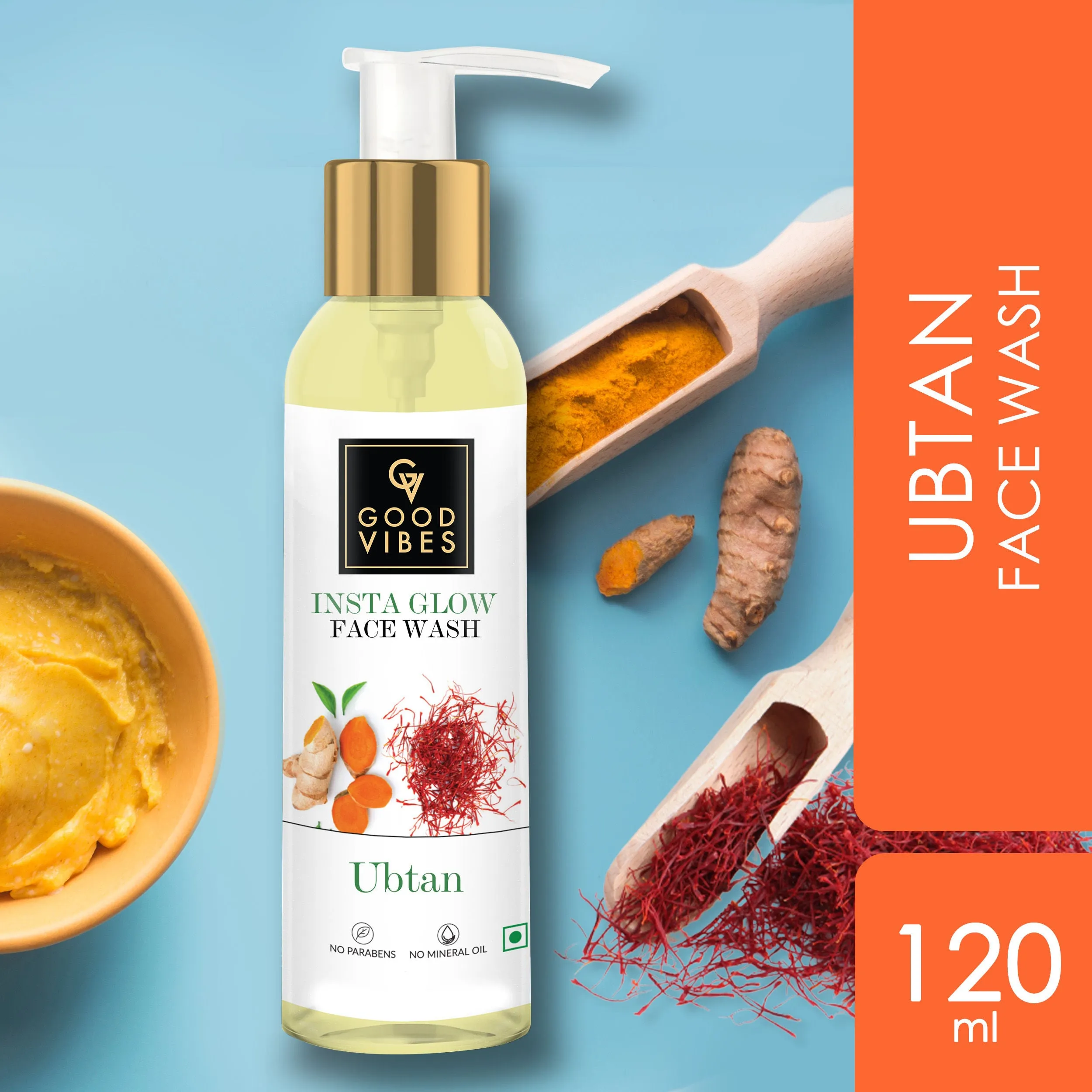Good Vibes Ubtan Insta Glow Face Wash | Brightening, Cleansing | Vegan, No Parabens, No Mineral Oil, No Animal Testing (120 ml)