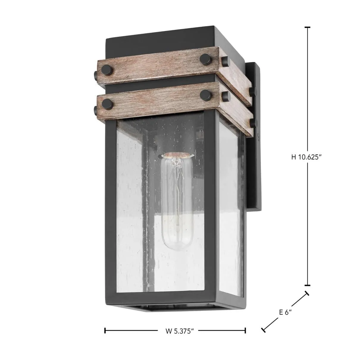 Homestead; 1 Light; Small Wall Lantern; Matte Black & Wood Finish with Clear Seeded Glass