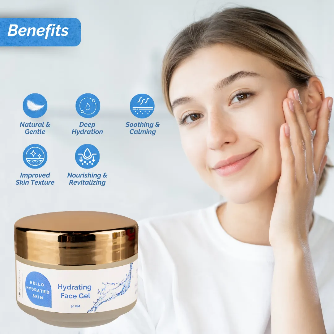 Hydrating Face Gel with Rose Water, Vetiver, Aloe Vera & Hyaluronic Acid | Water gel | Daily Moisturizer  For Refreshed Plump Glowing skin | 50g