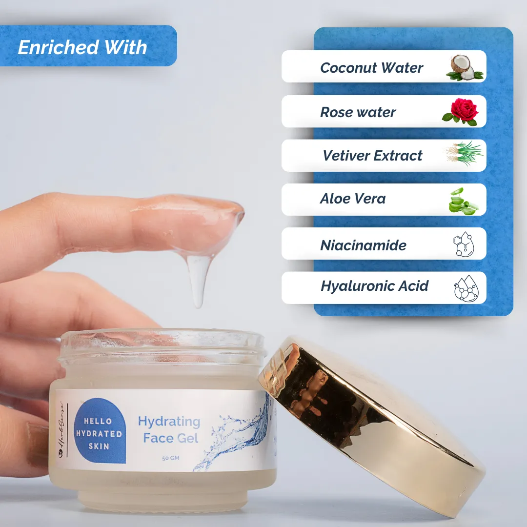 Hydrating Face Gel with Rose Water, Vetiver, Aloe Vera & Hyaluronic Acid | Water gel | Daily Moisturizer  For Refreshed Plump Glowing skin | 50g