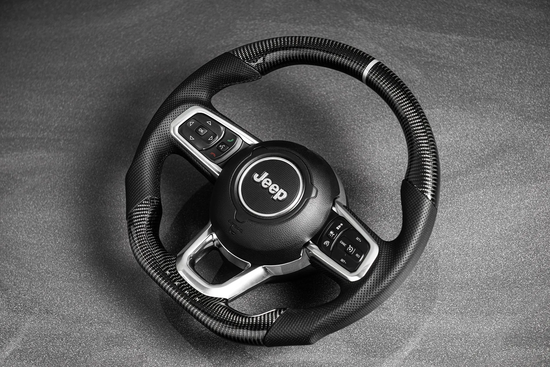 Jeep Wrangler JL (2018-Present) Carbon Sports Steering Wheel with Kahn Lettering