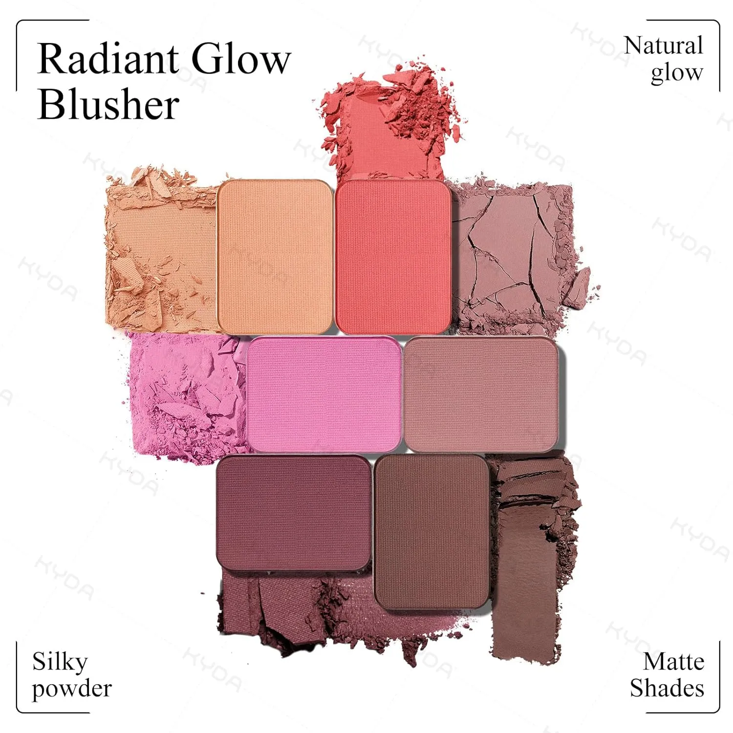 KYDA Coral Powder Blush, Radiant Glow Face Blush, Buildable Matte Cheeks Color, Ultra-fine Lightweight Powder Blusher, Lasting Moisturizing