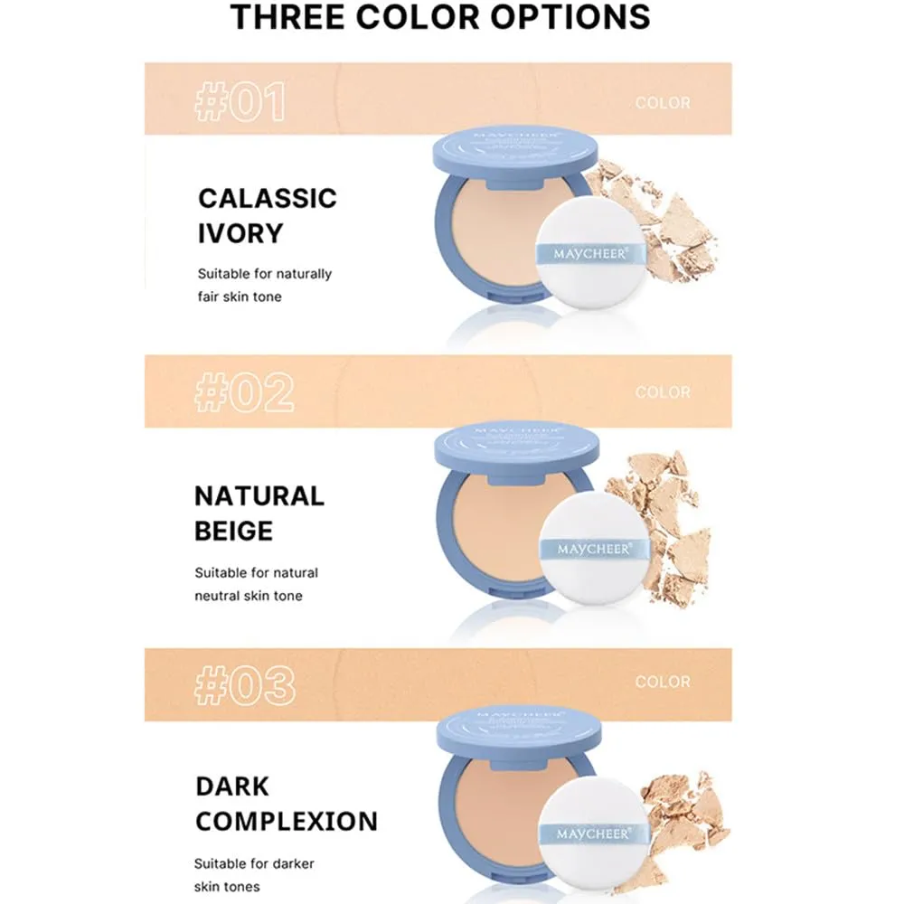 LAMUSELAND Pressed Powder Compact, Oil Control Brighten Skin Color Face Powder, Whitening Highlighting Face Makeup Tools for Women Girls (JG02)