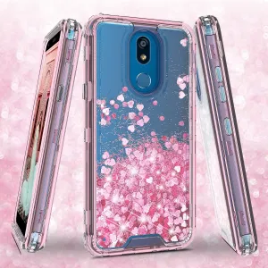 LG Prime 2/Aristo 4 /Aristo 4 Plus Case,Hard Clear Glitter Sparkle Flowing Liquid Heavy Duty Shockproof Three Layer Protective Bling Girls Women Cases for LG Prime 2/Aristo 4 /Aristo 4 Plus - Pink