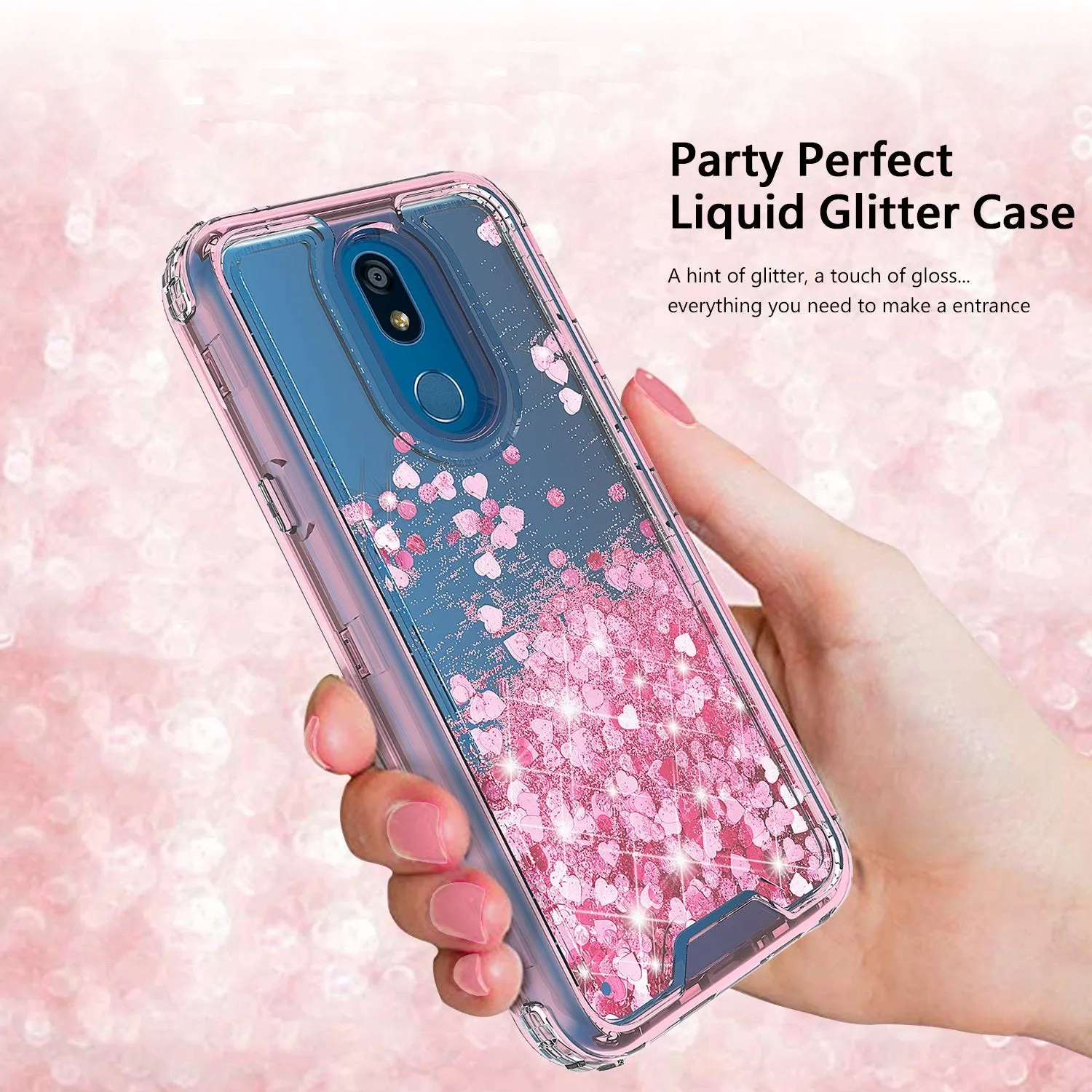 LG Prime 2/Aristo 4 /Aristo 4 Plus Case,Hard Clear Glitter Sparkle Flowing Liquid Heavy Duty Shockproof Three Layer Protective Bling Girls Women Cases for LG Prime 2/Aristo 4 /Aristo 4 Plus - Pink