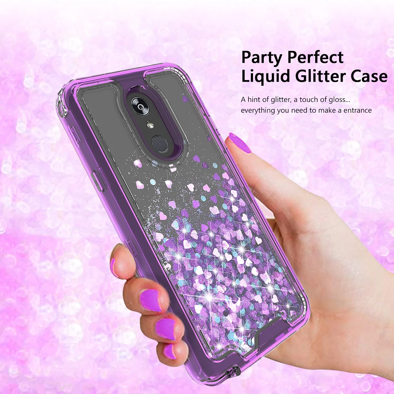 LG Stylo 5 Case,Hard Clear Glitter Sparkle Flowing Liquid Heavy Duty Shockproof Three Layer Protective Bling Girls Women Cases for LG Stylo 5 - Purple