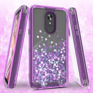 LG Stylo 5 Case,Hard Clear Glitter Sparkle Flowing Liquid Heavy Duty Shockproof Three Layer Protective Bling Girls Women Cases for LG Stylo 5 - Purple