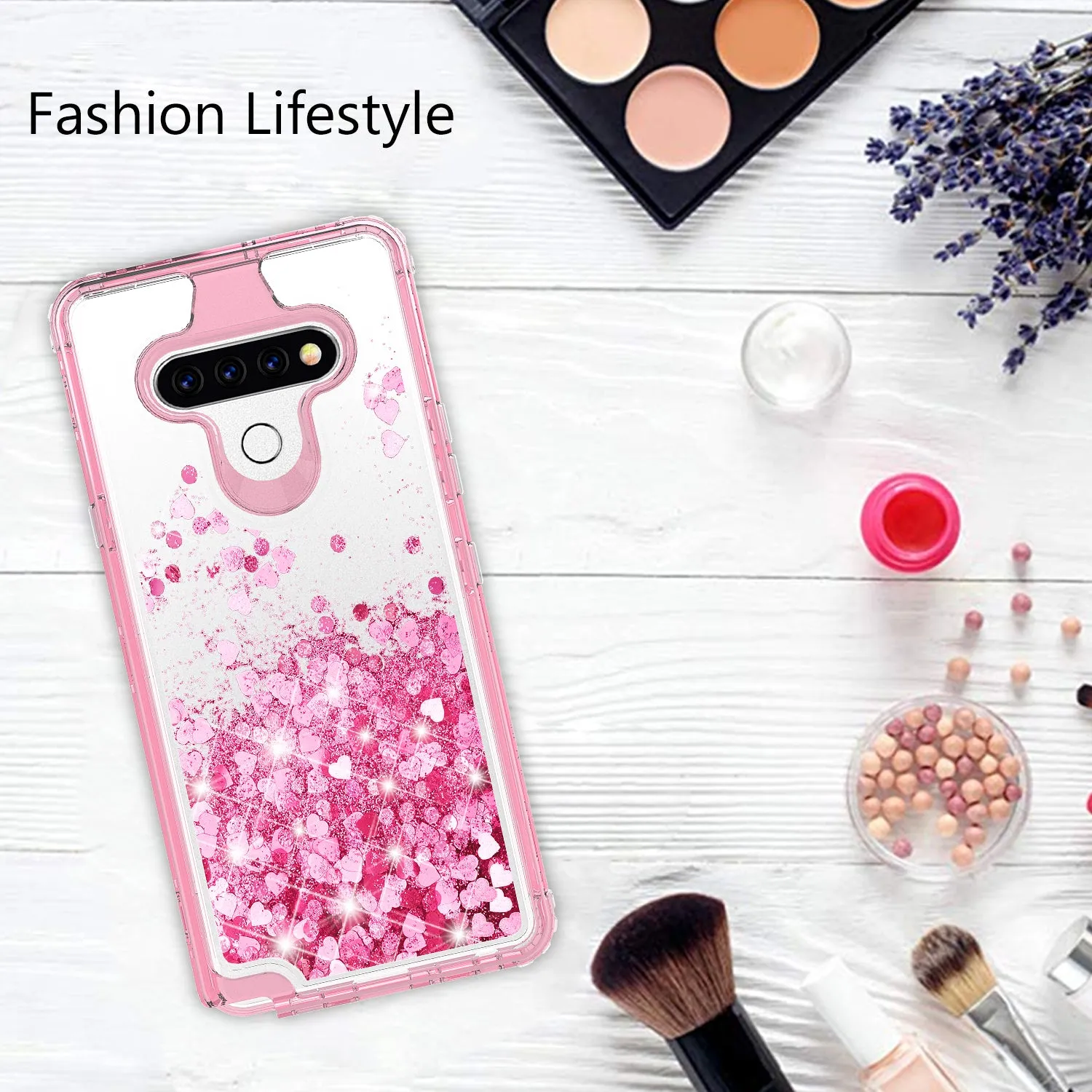 LG Stylo 6 Case,Hard Clear Glitter Sparkle Flowing Liquid Heavy Duty Shockproof Three Layer Protective Bling Girls Women Cases for LG Stylo 6 - Pink