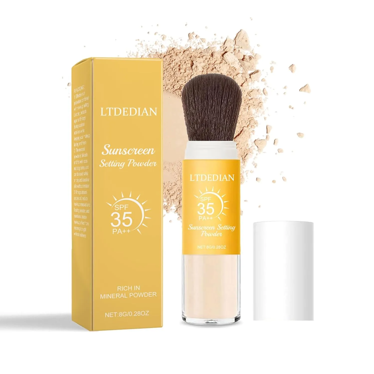 Loose Baking Setting Powder, Natural and Light Concealer Oil Control, Long-lasting Highlighter Makeup, Twist-out Powder Brush(3G/0.28OZ) (1pcs)