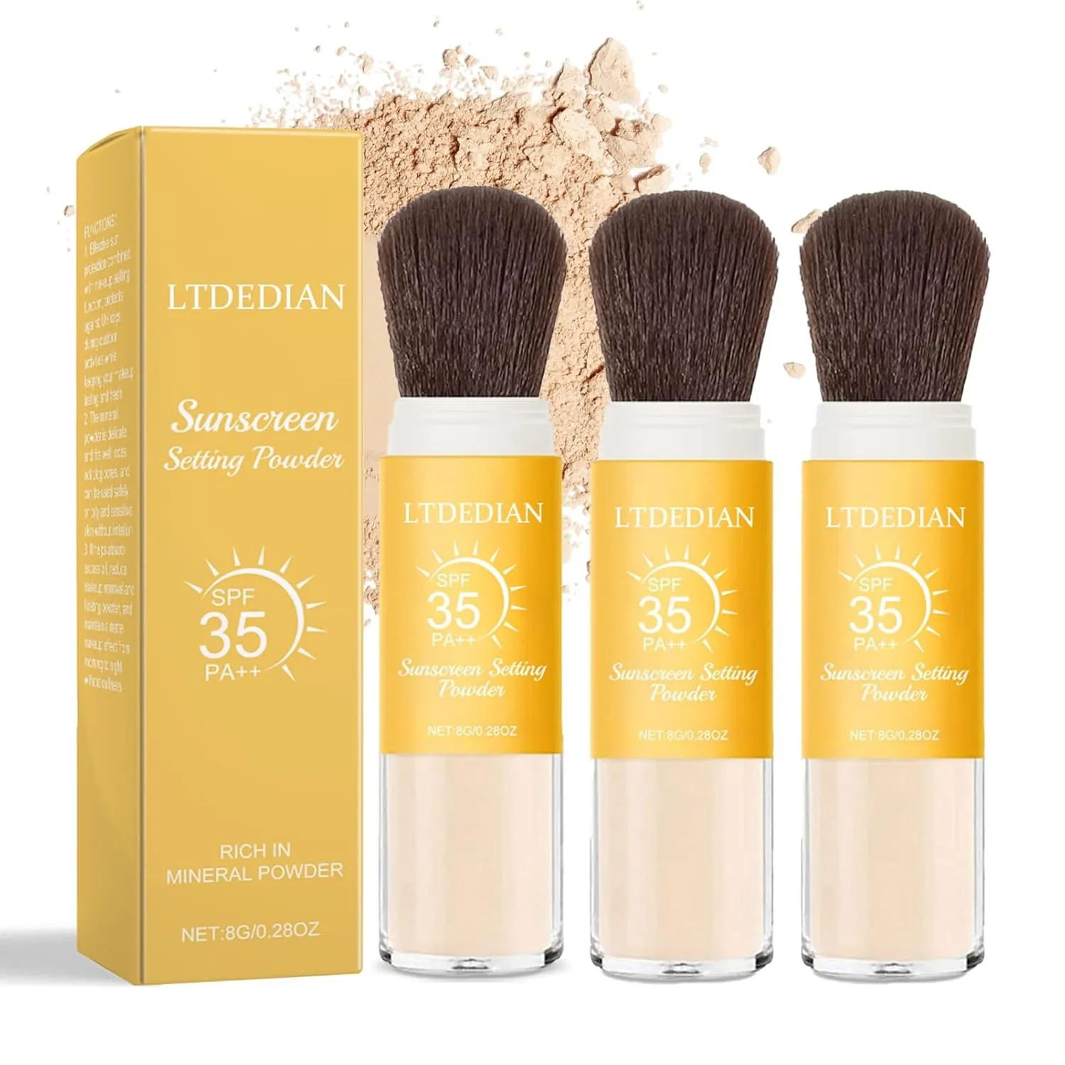 Loose Baking Setting Powder, Natural and Light Concealer Oil Control, Long-lasting Highlighter Makeup, Twist-out Powder Brush(3G/0.28OZ) (3pcs)