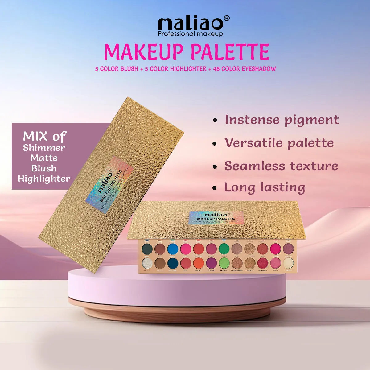 Maliao All-in-One Eyeshadow Palette Pro - 58 Colors with 5 Blush, 5 Highlighter, 48 Eyeshadows
