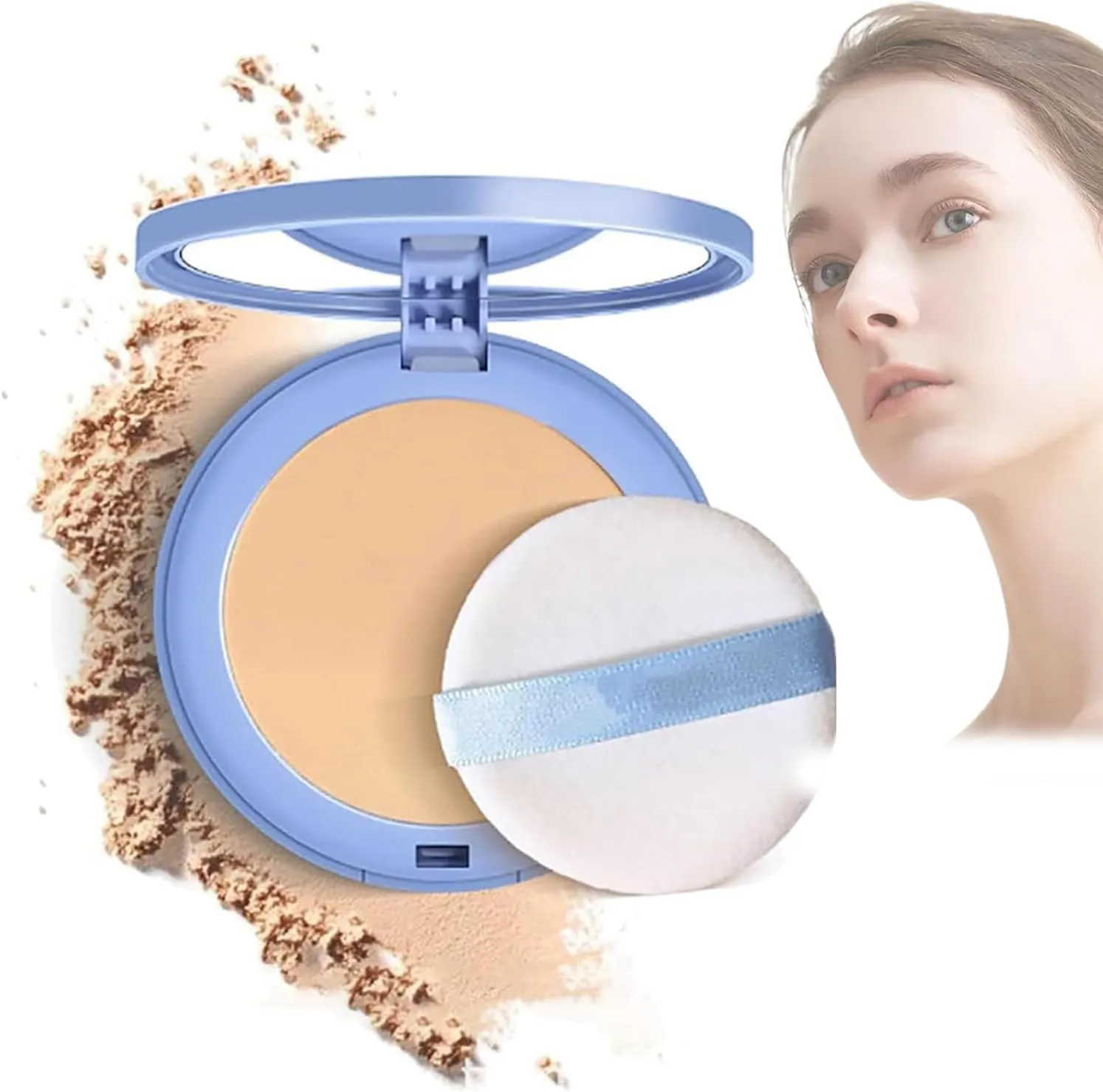 Matte Wet and Dry Powder, Oil Control Face Pressed Powder, Lasting Waterproof Makeup, Matte Smooth Setting Powder Makeup, Waterproof Long Lasting Finishing Powder (02#-Natural beige)