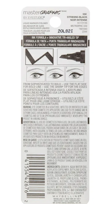 Maybelline New York Eye Studio Master Graphic Liquid Eyeliner, Striking Black, 0.084 Fluid Ounce