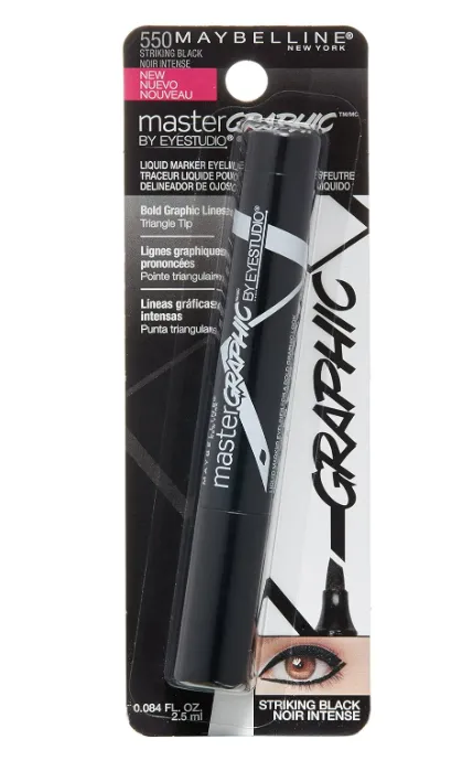 Maybelline New York Eye Studio Master Graphic Liquid Eyeliner, Striking Black, 0.084 Fluid Ounce