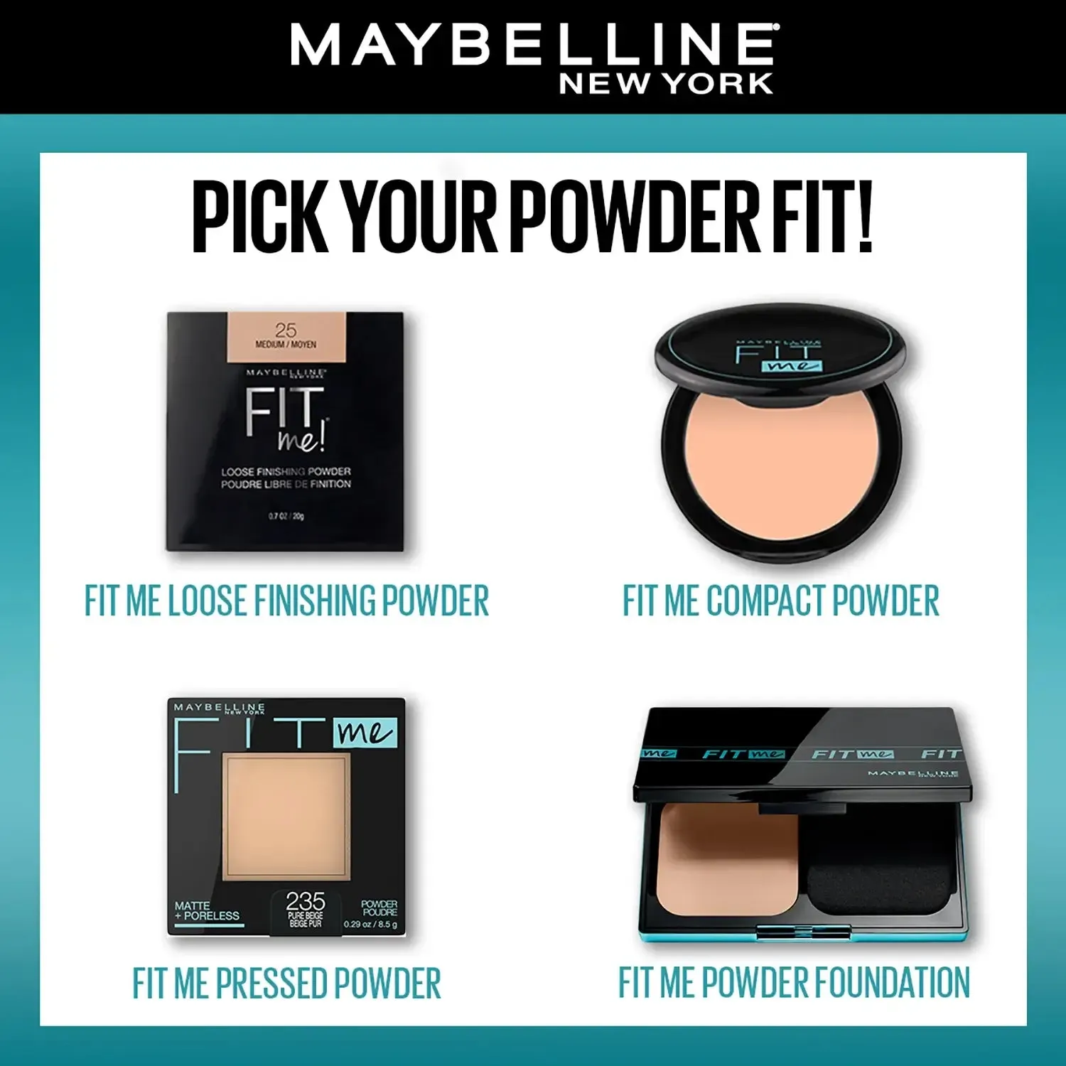 Maybelline New York Fit Me Matte   Poreless Compact Powder, 330 Toffee, 6g