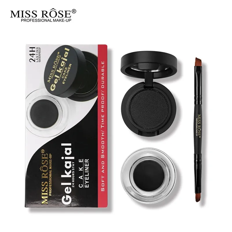 Miss Rose Eye Makeup Set Black Cake Eyeliner   Gel Kajal 24 Hours Stay Eye Liner Soft and Smooth