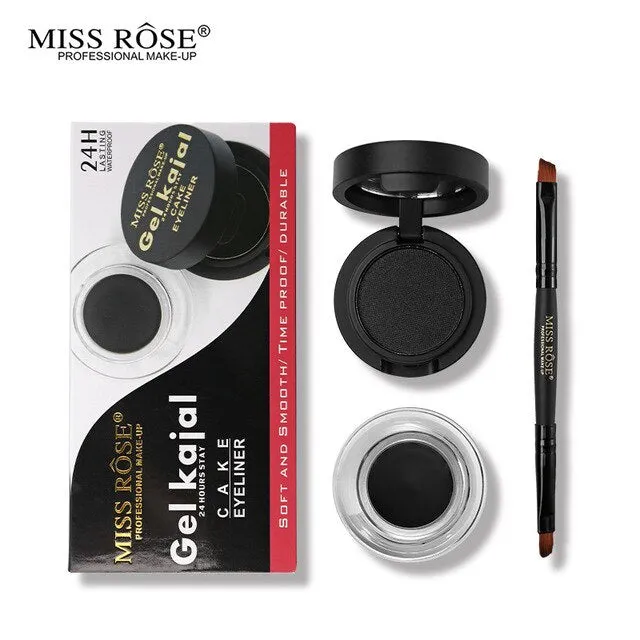 Miss Rose Eye Makeup Set Black Cake Eyeliner   Gel Kajal 24 Hours Stay Eye Liner Soft and Smooth