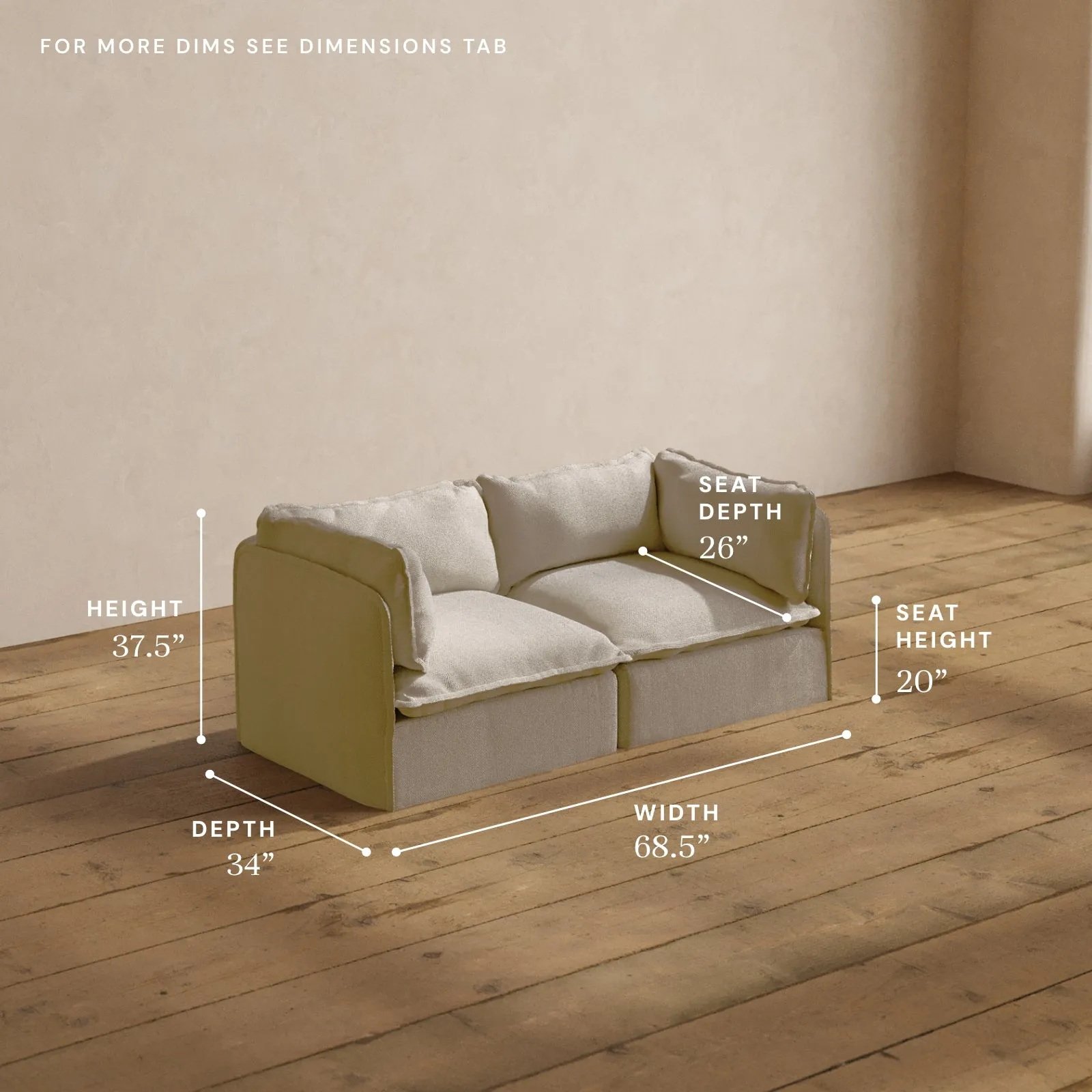 Modular Washable 2-Seater in Powder | Deluxe  Seat | Contour Pillow